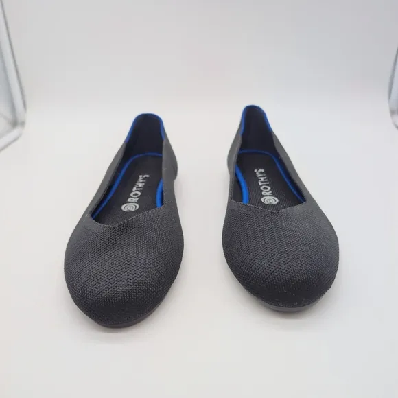 Rothy's sz 10  Black Round Toe Ballet Flats with Blue Trim