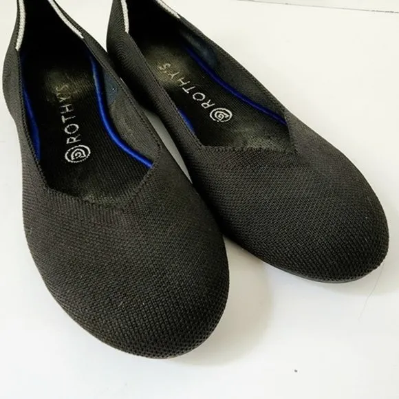 Rothy's The Flat Black Ballet Flats White Halo Round Toe Size 9.5 Retired