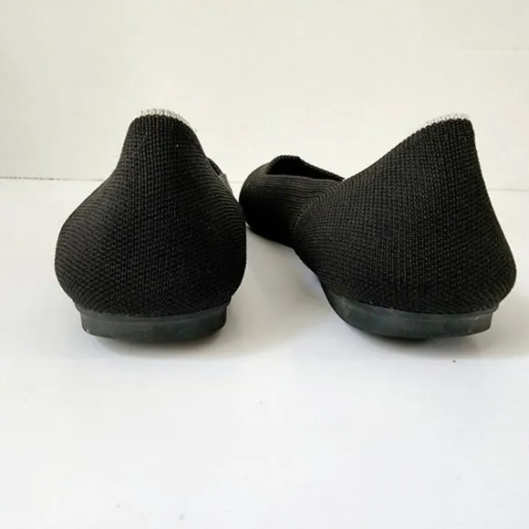 Rothy's The Flat Black Ballet Flats White Halo Round Toe Size 9.5 Retired
