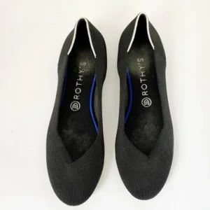 Rothy's The Flat Black Ballet Flats White Halo Round Toe Size 9.5 Retired