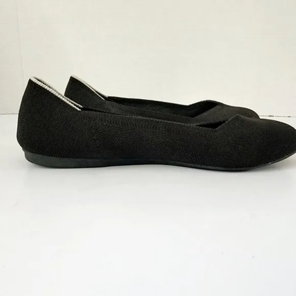 Rothy's The Flat Black Ballet Flats White Halo Round Toe Size 9.5 Retired