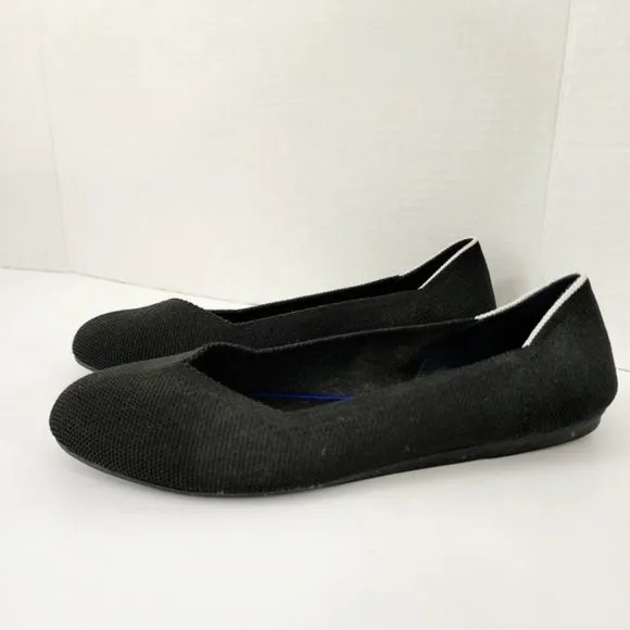 Rothy's The Flat Black Ballet Flats White Halo Round Toe Size 9.5 Retired