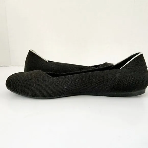 Rothy's The Flat Black Ballet Flats White Halo Round Toe Size 9.5 Retired