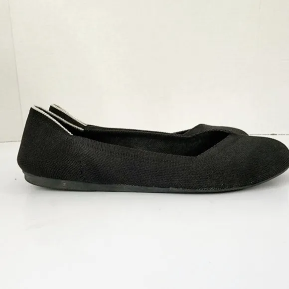 Rothy's The Flat Black Ballet Flats White Halo Round Toe Size 9.5 Retired