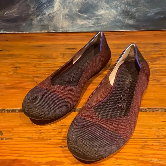 Rothy's The Flat‎ Blackberry Captoe Ombre Striped Colorblock Pattern Size 8