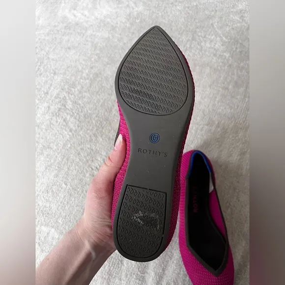Rothy’s The Point Bright Magenta Brown Trim Limited Edition Women’s Size 8