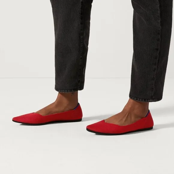 Rothy's The Point in Bright Red Woven Flats Pointy Toe Knit Washable Flats
