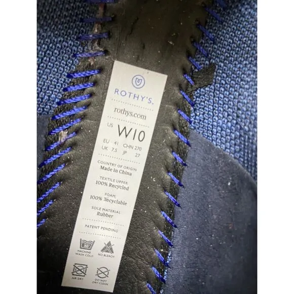 Rothy's Womens Shoes Size 10 Blue Check Indigo Gingham Flats Round Toe Nice