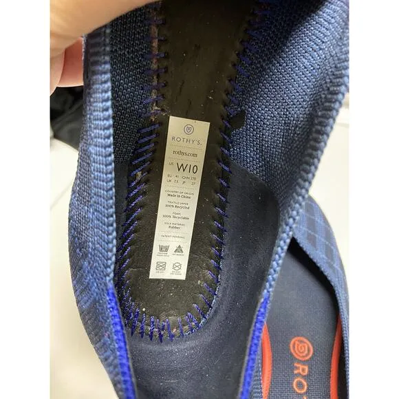 Rothy's Womens Shoes Size 10 Blue Check Indigo Gingham Flats Round Toe Nice