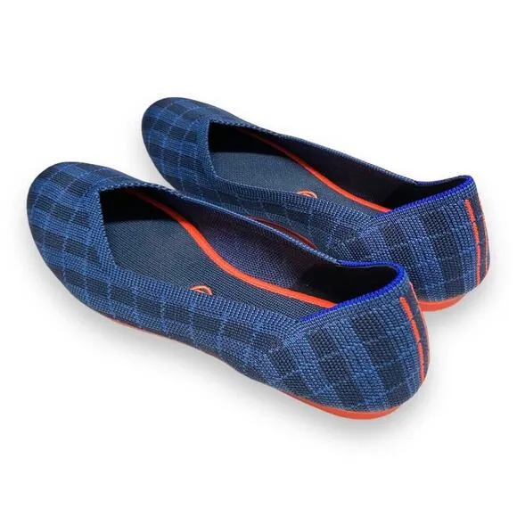 Rothy's Womens Shoes Size 10 Blue Check Indigo Gingham Flats Round Toe Nice