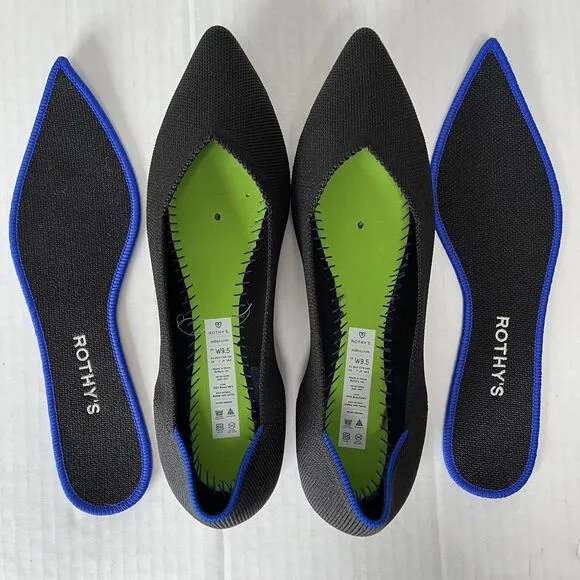 Rothy's Womens The Point Black Pointed Toe Ballet Flats Slip On Casual Shoes 9.5