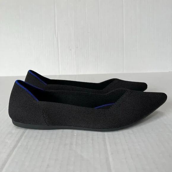 Rothy's Womens The Point Black Pointed Toe Ballet Flats Slip On Casual Shoes 9.5
