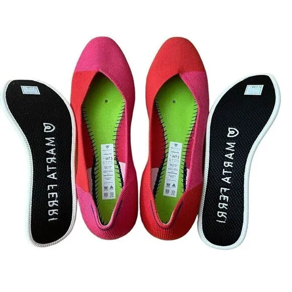 Rothy’s x Marta Ferri Flame Azalea Round Toe Ballet Flats Size 8