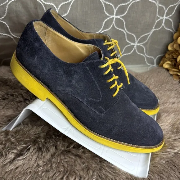 (S5) Doucal blue and yellow suede lace-up loafers, men's size 43/10‎