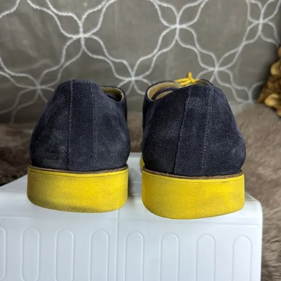 (S5) Doucal blue and yellow suede lace-up loafers, men's size 43/10‎