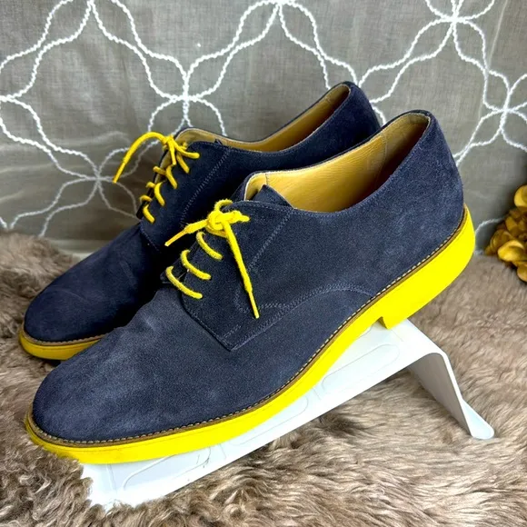 (S5) Doucal blue and yellow suede lace-up loafers, men's size 43/10‎