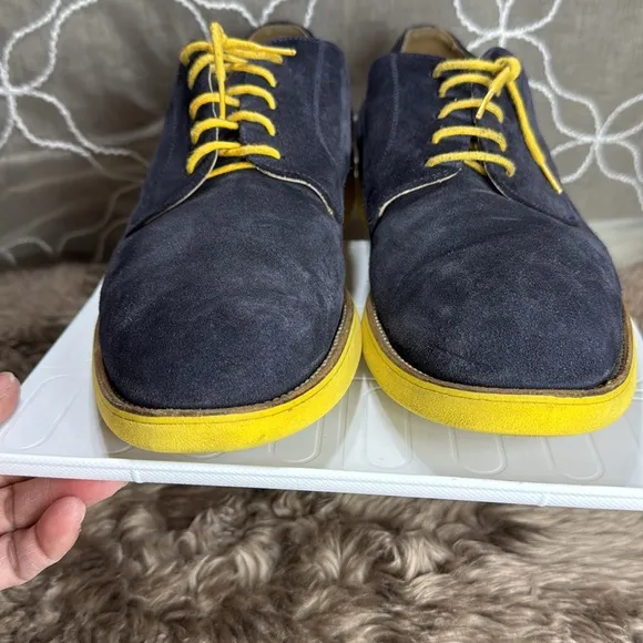 (S5) Doucal blue and yellow suede lace-up loafers, men's size 43/10‎