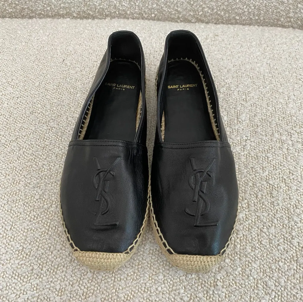 Saint Laurent Black Leather Espadrilles 36.5