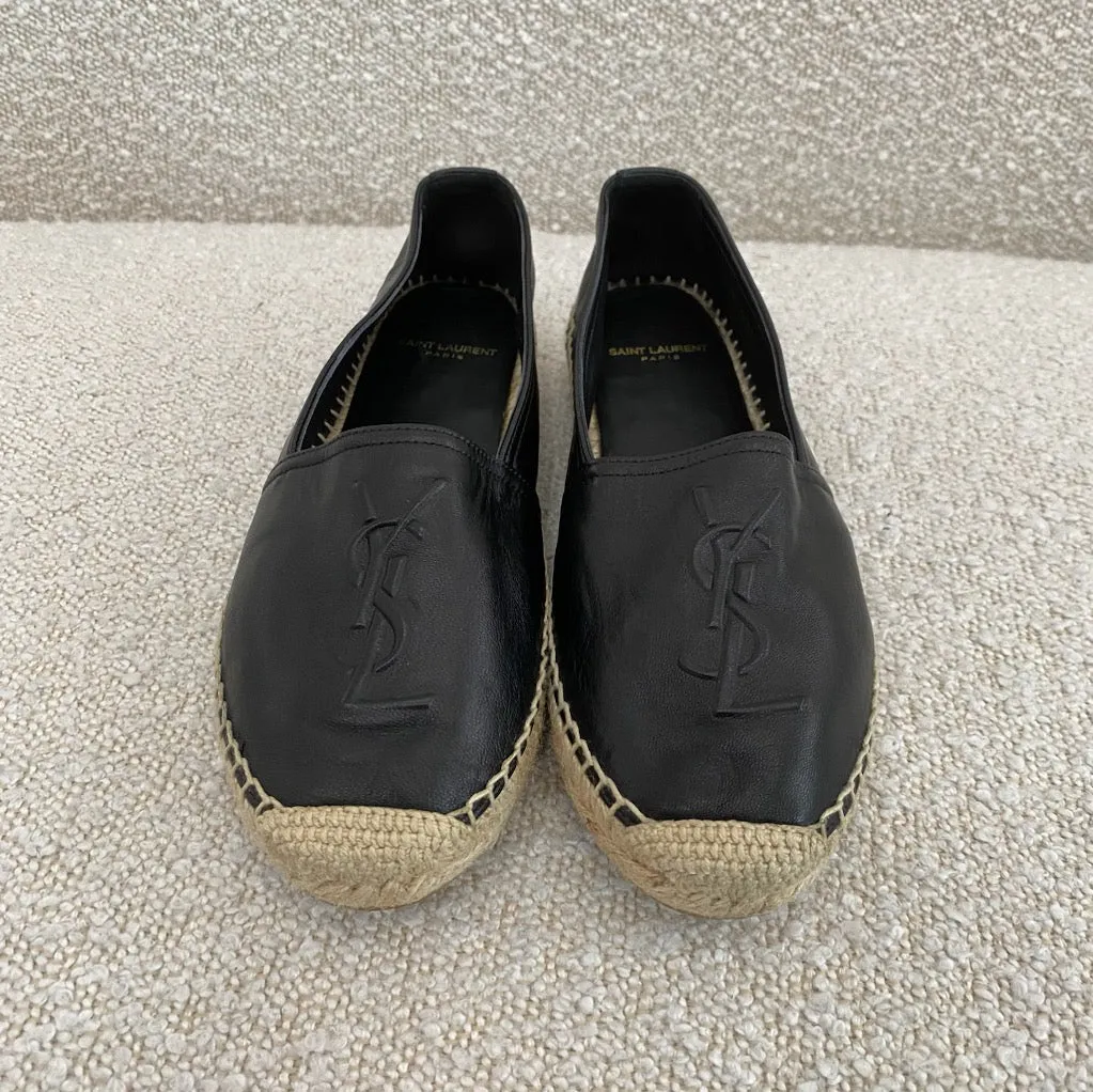 Saint Laurent Black Leather Espadrilles 36.5