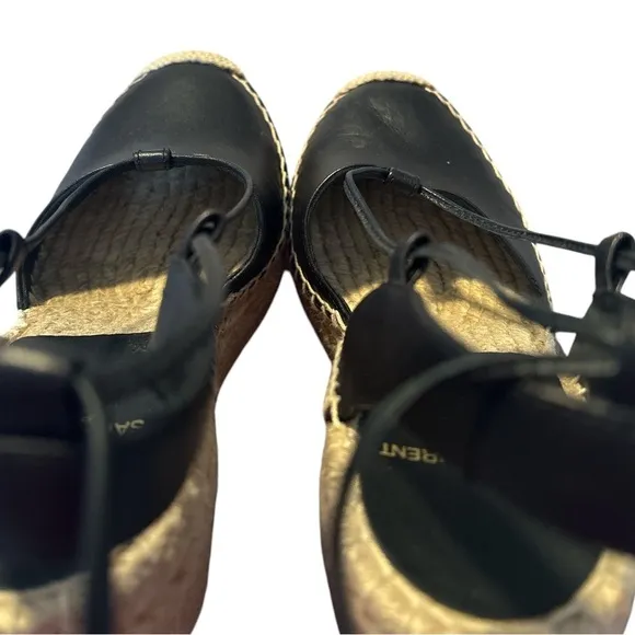 Saint Laurent Black Leather Wedge Espadrilles 36