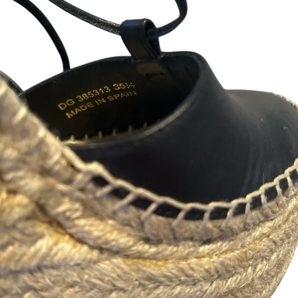 Saint Laurent Black Leather Wedge Espadrilles 36