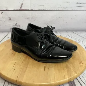 Saint Laurent Paris Shoes Womens 36 1/2 Black Lace Up Patent Leather Lace Up