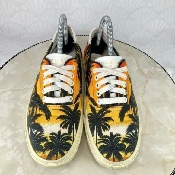 Saint Laurent Sneakers Paris YSL Womens Size 8.5 Orange Sunset Palm Canvas Shoes