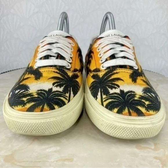 Saint Laurent Sneakers Paris YSL Womens Size 8.5 Orange Sunset Palm Canvas Shoes