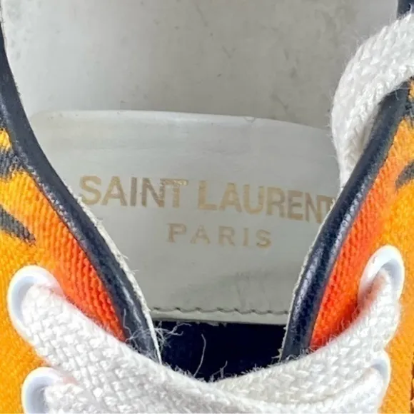 Saint Laurent Sneakers Paris YSL Womens Size 8.5 Orange Sunset Palm Canvas Shoes