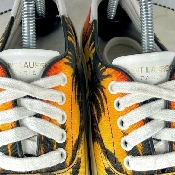 Saint Laurent Sneakers Paris YSL Womens Size 8.5 Orange Sunset Palm Canvas Shoes