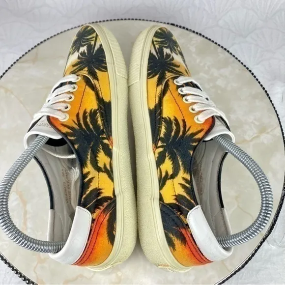 Saint Laurent Sneakers Paris YSL Womens Size 8.5 Orange Sunset Palm Canvas Shoes