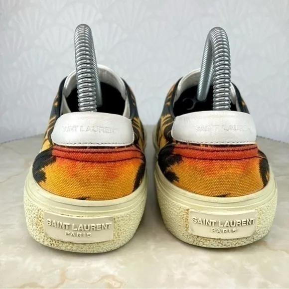 Saint Laurent Sneakers Paris YSL Womens Size 8.5 Orange Sunset Palm Canvas Shoes