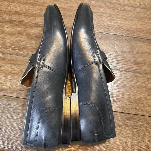 Saks Fifth Avenue Firenze Leather Loafers Dress Shoes Gold Accent Navy 13M