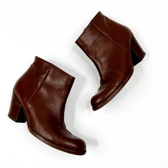 SAKS Fifth Avenue Italian Leather Cognac Ankle Booties, Size 36.5