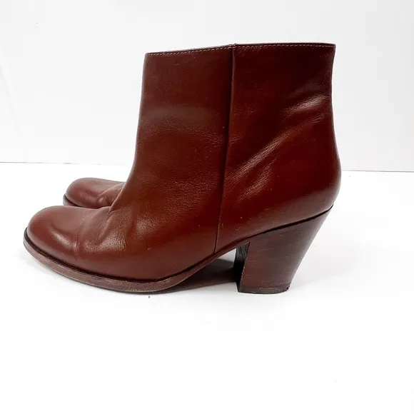 SAKS Fifth Avenue Italian Leather Cognac Ankle Booties, Size 36.5