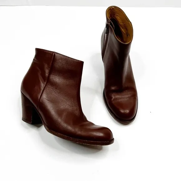 SAKS Fifth Avenue Italian Leather Cognac Ankle Booties, Size 36.5