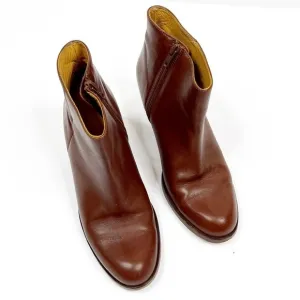 SAKS Fifth Avenue Italian Leather Cognac Ankle Booties, Size 36.5