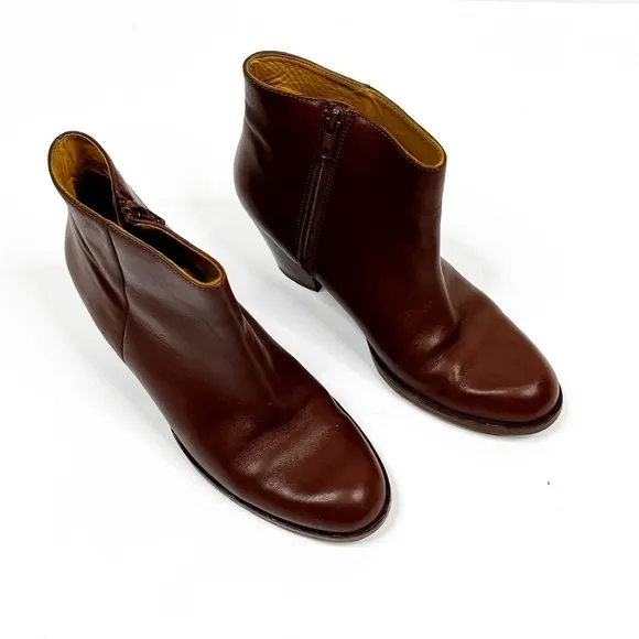 SAKS Fifth Avenue Italian Leather Cognac Ankle Booties, Size 36.5