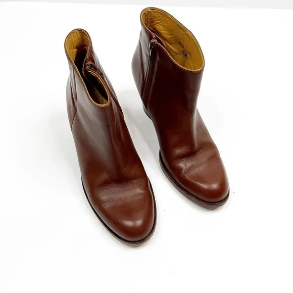 SAKS Fifth Avenue Italian Leather Cognac Ankle Booties, Size 36.5