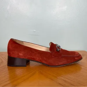 Salvatore Ferragamo Babs Gancini Logo Loafers Suede Women’s Size 8 1/2 Red