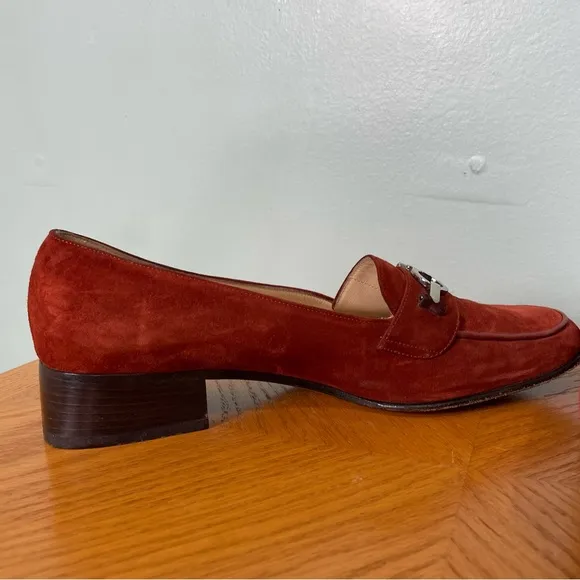 Salvatore Ferragamo Babs Gancini Logo Loafers Suede Women’s Size 8 1/2 Red