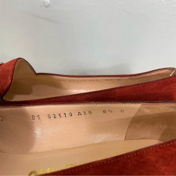 Salvatore Ferragamo Babs Gancini Logo Loafers Suede Women’s Size 8 1/2 Red