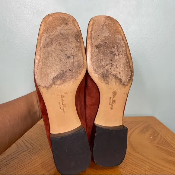 Salvatore Ferragamo Babs Gancini Logo Loafers Suede Women’s Size 8 1/2 Red