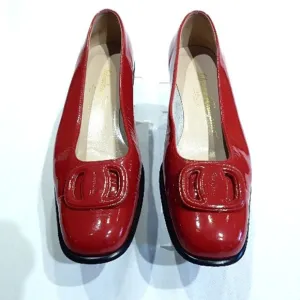 SALVATORE FERRAGAMO BOUTIQUE RED PATENT WEDGE LOAFERS IN 6B