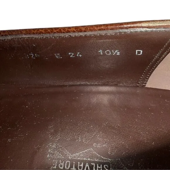 Salvatore Ferragamo Brown Calf Pebble Leather Dress Shoes Loafers size 10.5