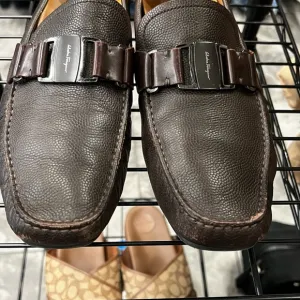 Salvatore Ferragamo Brown Leather Loafers with Buckle Detail