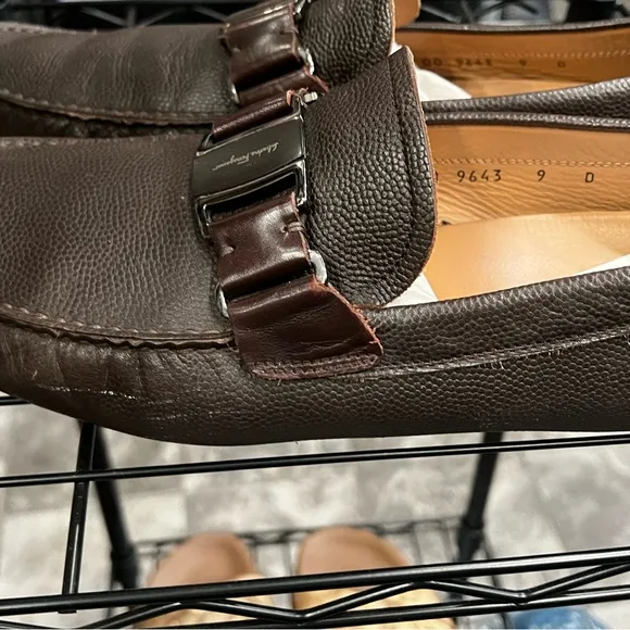Salvatore Ferragamo Brown Leather Loafers with Buckle Detail