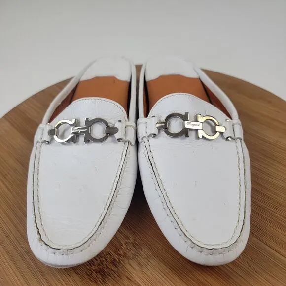 Salvatore Ferragamo Leather Slip On Gancini Driver Mules Women’s 7.5 B Italy