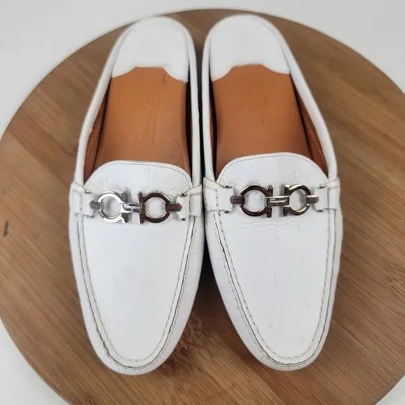 Salvatore Ferragamo Leather Slip On Gancini Driver Mules Women’s 7.5 B Italy