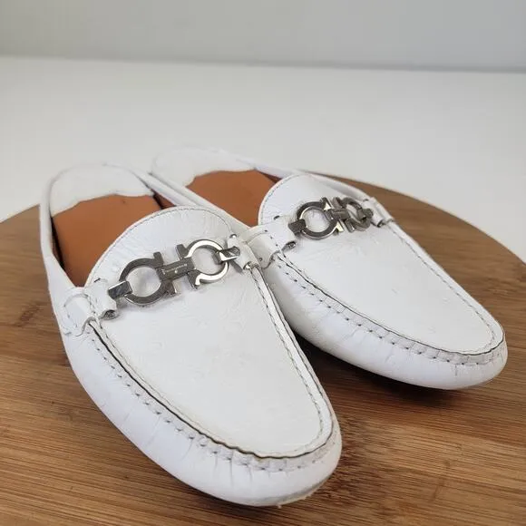 Salvatore Ferragamo Leather Slip On Gancini Driver Mules Women’s 7.5 B Italy
